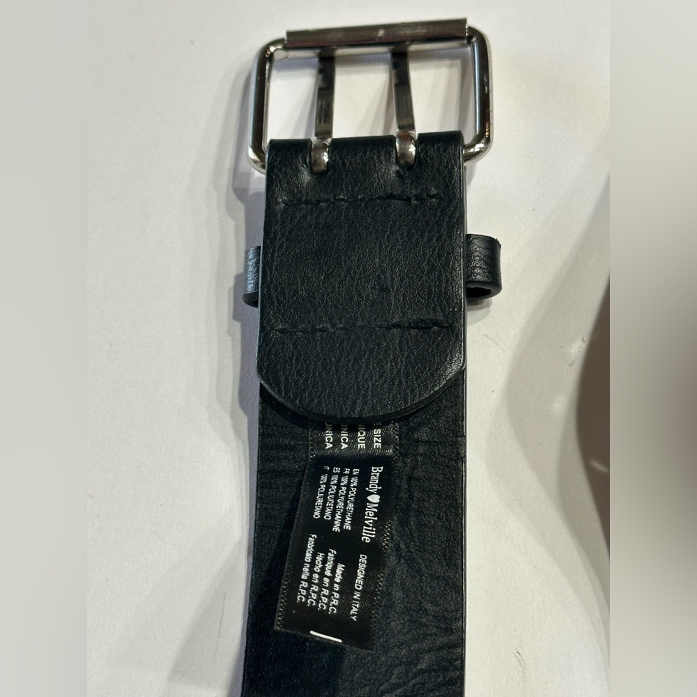 Brandy Melville Belt Black Faux Leather Double Holes One Size Silver Buckle - Picture 4 of 16